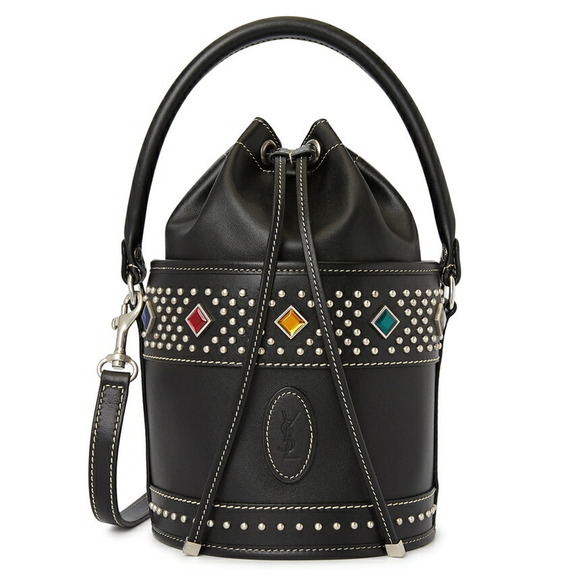 Saint Laurent Handbags - Saint Laurent Bahia Embellished Leather Bucket Bag Black